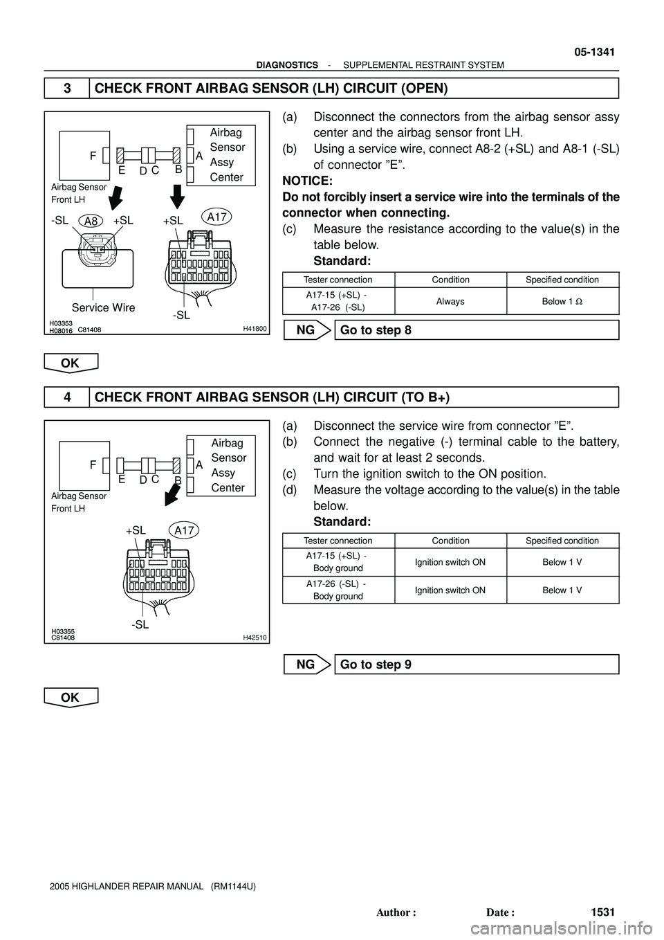 TOYOTA HIGHLANDER 2001 Service Repair Manual H03353C81408H08016H03353C81408H08016H41800
Airbag
Sensor
Assy
Center
Airbag Sensor
Front LH
Service Wire
+SL
-SLA
B
C
D E F
-SL +SLA8A17
H03355C81408H03355C81408H42510
Airbag
Sensor
Assy
Center
TOYOTA HIGHLANDER 2001 Service Repair Manual H03353C81408H08016H03353C81408H08016H41800
Airbag
Sensor
Assy
Center
Airbag Sensor
Front LH
Service Wire
+SL
-SLA
B
C
D E F
-SL +SLA8A17
H03355C81408H03355C81408H42510
Airbag
Sensor
Assy
Center