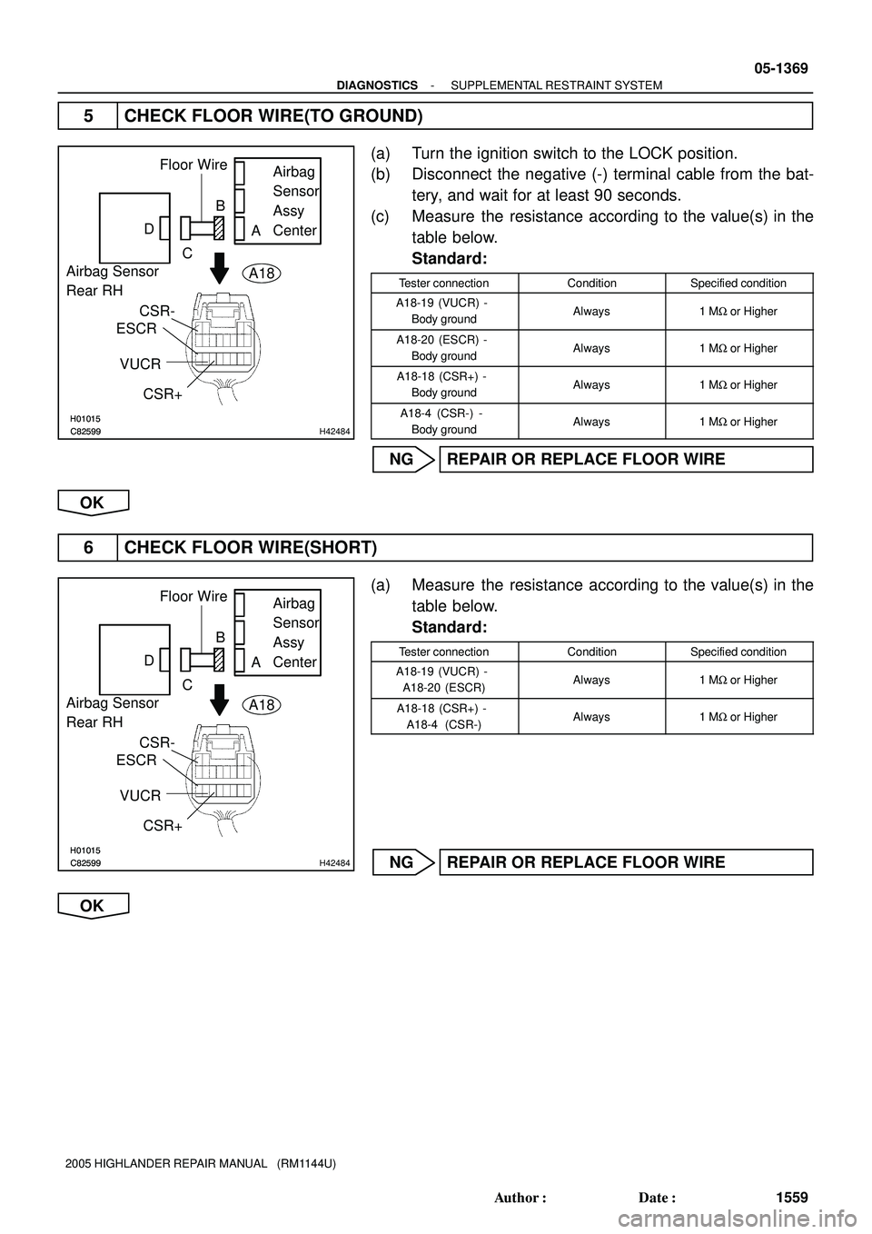 TOYOTA HIGHLANDER 2001 Service Repair Manual H01015
C82599H01015
C82599H42484
Airbag Sensor
Rear RHAirbag
Sensor
Assy
Center Floor Wire
CSR+ VUCR ESCRCA DB
CSR-
A18
H01015
C82599H01015
C82599H42484
Airbag Sensor
Rear RHAirbag
Sensor
Assy TOYOTA HIGHLANDER 2001 Service Repair Manual H01015
C82599H01015
C82599H42484
Airbag Sensor
Rear RHAirbag
Sensor
Assy
Center Floor Wire
CSR+ VUCR ESCRCA DB
CSR-
A18
H01015
C82599H01015
C82599H42484
Airbag Sensor
Rear RHAirbag
Sensor
Assy
