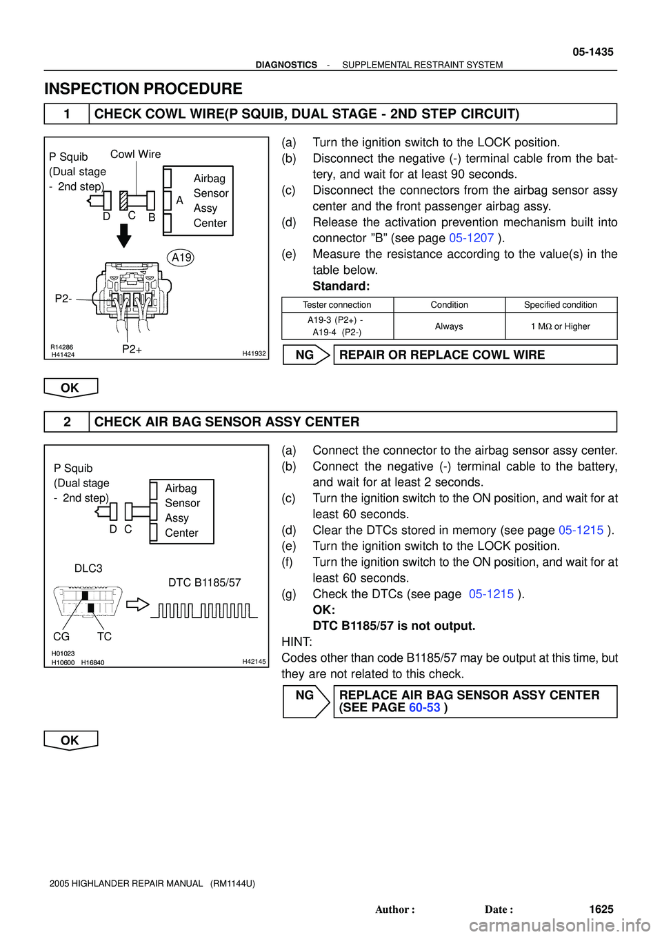 TOYOTA HIGHLANDER 2001 Service Repair Manual R14286H41424H41932
P Squib
(Dual stage
- 2nd step)Airbag
Sensor
Assy
Center
P2+ P2-Cowl Wire
A
B C
D
A19
H01023H10600H16840H01023H10600H16840H42145
P Squib
(Dual stage
- 2nd step)Airbag
Sensor
As TOYOTA HIGHLANDER 2001 Service Repair Manual R14286H41424H41932
P Squib
(Dual stage
- 2nd step)Airbag
Sensor
Assy
Center
P2+ P2-Cowl Wire
A
B C
D
A19
H01023H10600H16840H01023H10600H16840H42145
P Squib
(Dual stage
- 2nd step)Airbag
Sensor
As