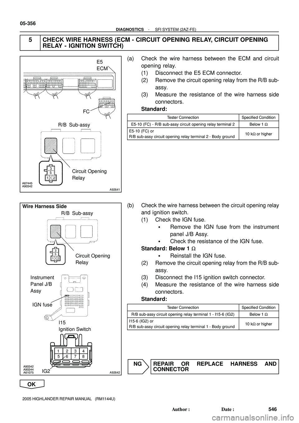 TOYOTA HIGHLANDER 2001 Service Repair Manual A67445
A90342
A92641
E5
ECM
FC
R/B Sub-assy
Circuit Opening
Relay
1234
5678
A90342
A90344
A61075
A92642
Wire Harness Side
Instrument
Panel J/B
Assy
IGN fuse
I15
Ignition Switch
IG2R/B Sub-assy
Circ TOYOTA HIGHLANDER 2001 Service Repair Manual A67445
A90342
A92641
E5
ECM
FC
R/B Sub-assy
Circuit Opening
Relay
1234
5678
A90342
A90344
A61075
A92642
Wire Harness Side
Instrument
Panel J/B
Assy
IGN fuse
I15
Ignition Switch
IG2R/B Sub-assy
Circ