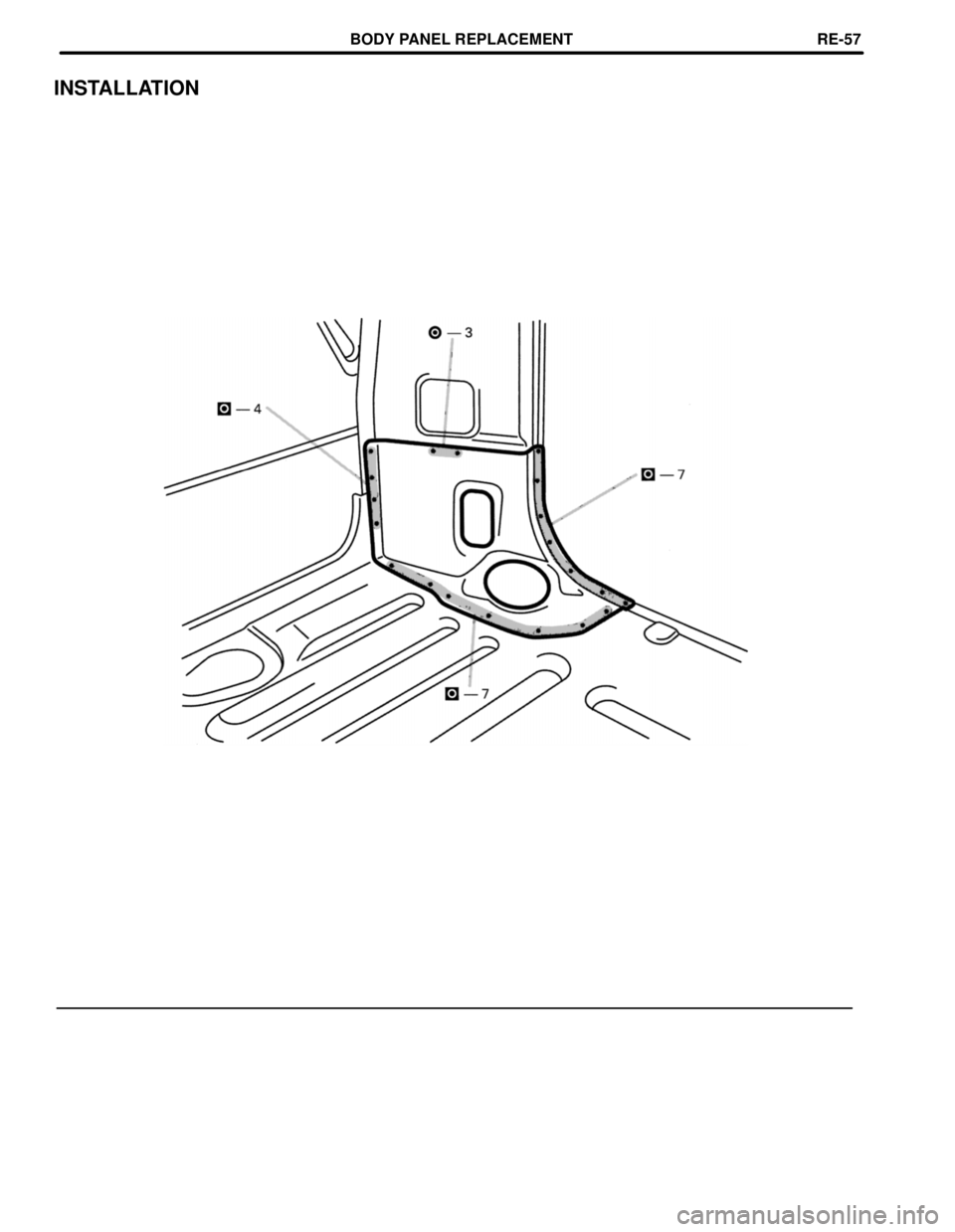 TOYOTA LAND CRUISER 1986  Factory Repair Manual INSTALLATION
BODY PANEL REPLACEMENTRE-57 