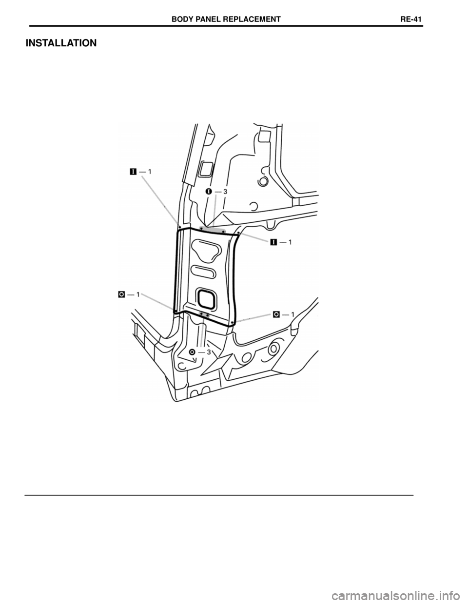 TOYOTA LAND CRUISER 1998  Factory Repair Manual INSTALLATION
BODY PANEL REPLACEMENTRE-41 