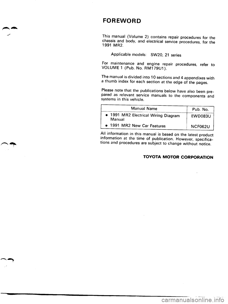 TOYOTA MR-2 1991  Factory Repair Manual 