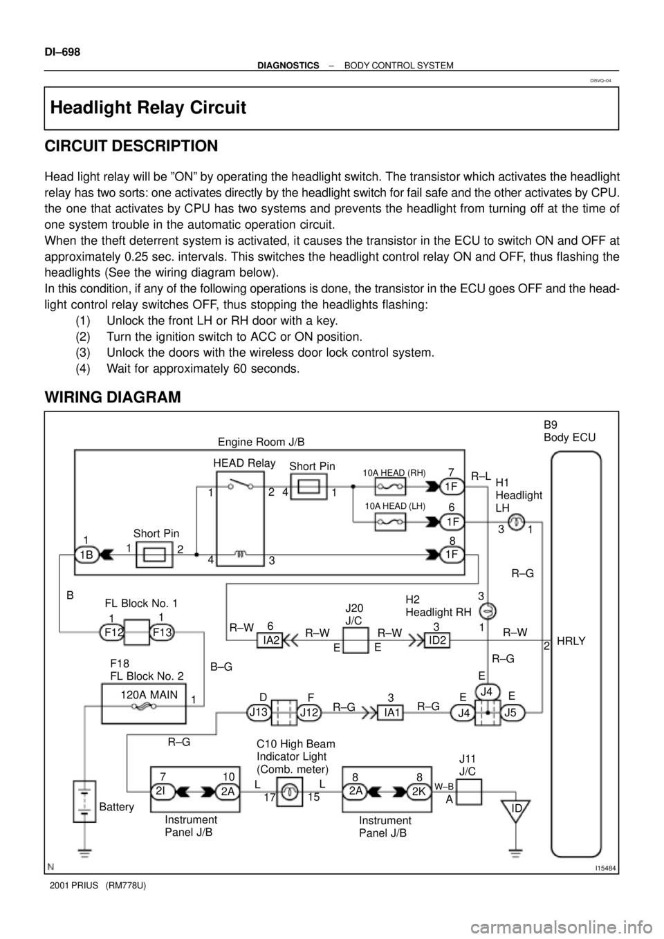 TOYOTA PRIUS 2001  Service Repair Manual I15484
2 3 66
8 7
1 4 2
1
4
3 2 1 1
11
1
710
883
A L D
FE
E
E
LE
ER±L
R±G
R±W
R±G R±W R±W R±W
R±G
R±G B±G
R±G B
F13 F12
2I
2A 1B1F
1F
1F3
ID2 IA2J20 
J/C
IA1
J4J5
ID 2K 2A
15
17
BatteryC10 