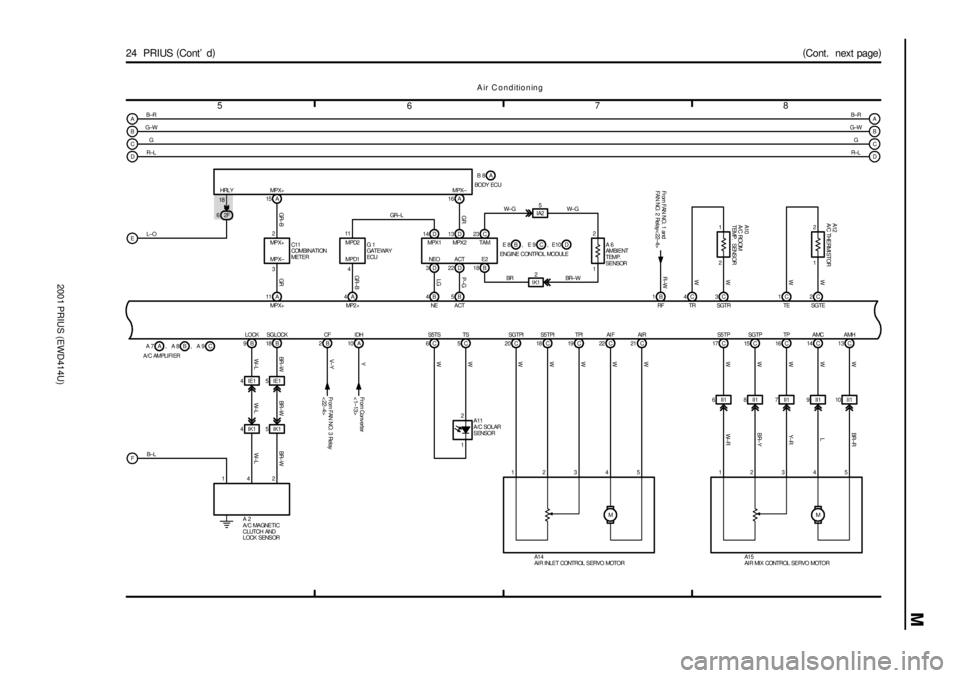 TOYOTA PRIUS 2001  Service Repair Manual 2001 PRIUS (EWD414U)
M
78
6 5
(
Cont.  next page)
24  PRIUS (
Cont d)
9B 18B
4IE1 5IE1
4IK1 5IK1 A
B
C
EA
B
C
2F 615 A 16 A
11 A 4 A 5 B4B13 D 14 D 23 C
3D 22D 18BIA25
1 2
F2B 6C 5C17 C 15 C 16 C 14 