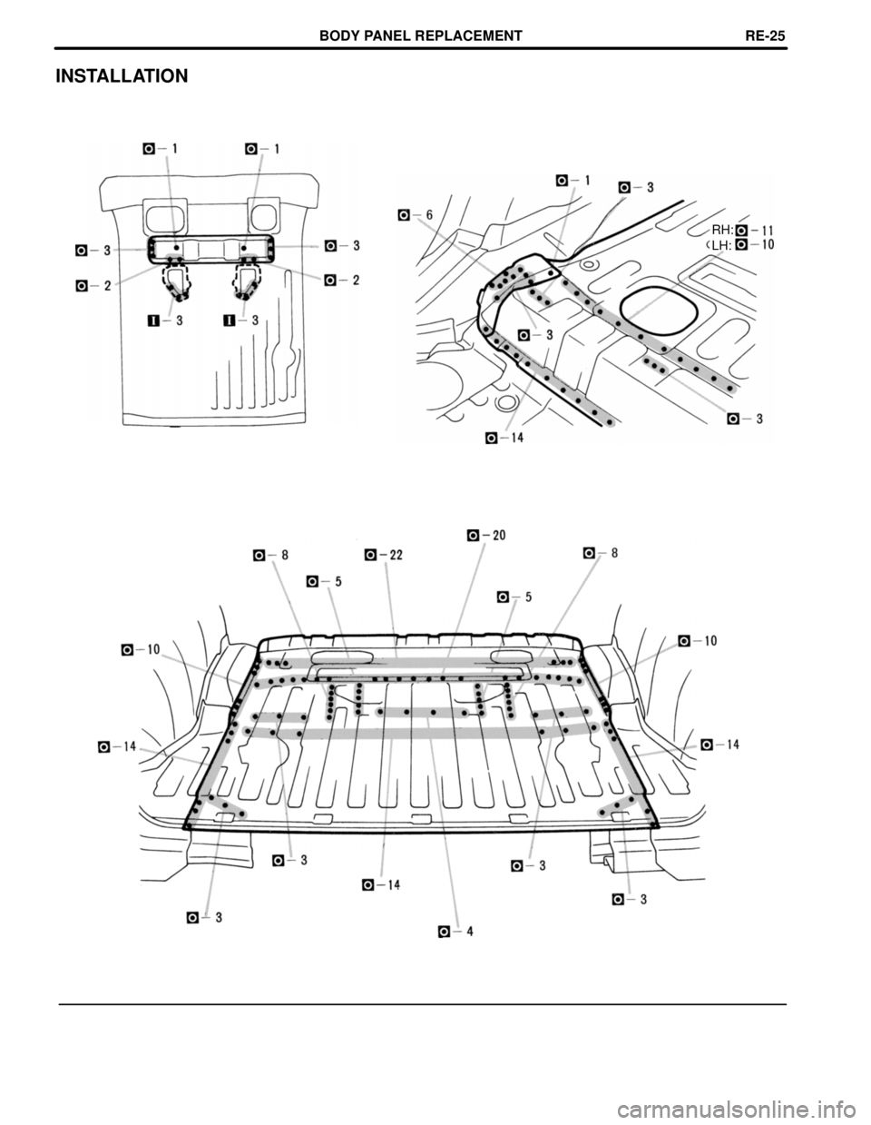 TOYOTA RAV4 1996  Service Repair Manual INSTALLATION
RH:
LH:
BODY PANEL REPLACEMENTREœ25 