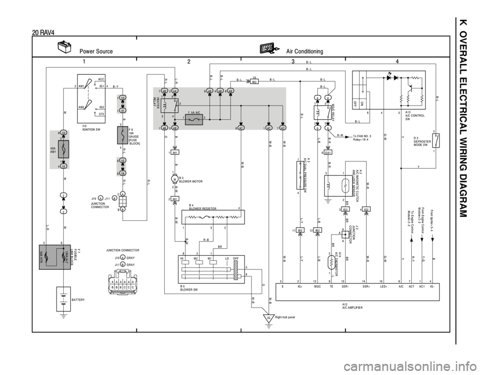 TOYOTA RAV4 1996 Service Repair Manual K OVERALL ELECTRICAL WIRING DIAGRAM
1
234
20 RAV4
1 AC C
IG 1
IG 2
ST2 AM1
2
AM2
1D 9
1K 4
21D 7
1E 81F 1
1B 84B 74A2
22 1
M 4B 5 4B 1
2IH1 1IH12 1
5 3 66
66
6 EA1
3 IB210
3IG2
11 IB2 4C 7 4C 1 4C 8 TOYOTA RAV4 1996 Service Repair Manual K OVERALL ELECTRICAL WIRING DIAGRAM
1
234
20 RAV4
1 AC C
IG 1
IG 2
ST2 AM1
2
AM2
1D 9
1K 4
21D 7
1E 81F 1
1B 84B 74A2
22 1
M 4B 5 4B 1
2IH1 1IH12 1
5 3 66
66
6 EA1
3 IB210
3IG2
11 IB2 4C 7 4C 1 4C 8