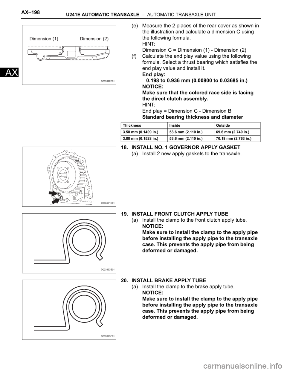 TOYOTA RAV4 2006  Service Repair Manual AX–198U241E AUTOMATIC TRANSAXLE  –  AUTOMATIC TRANSAXLE UNIT
AX
(e) Measure the 2 places of the rear cover as shown in 
the illustration and calculate a dimension C using 
the following formula.
H