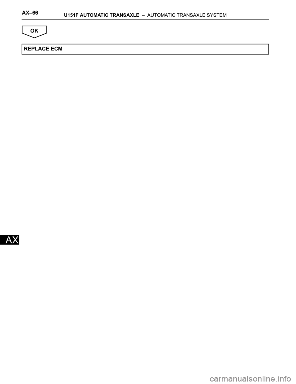 TOYOTA SIENNA 2007  Service Repair Manual AX–66U151F AUTOMATIC TRANSAXLE  –  AUTOMATIC TRANSAXLE SYSTEM
AX
OK
REPLACE ECM 