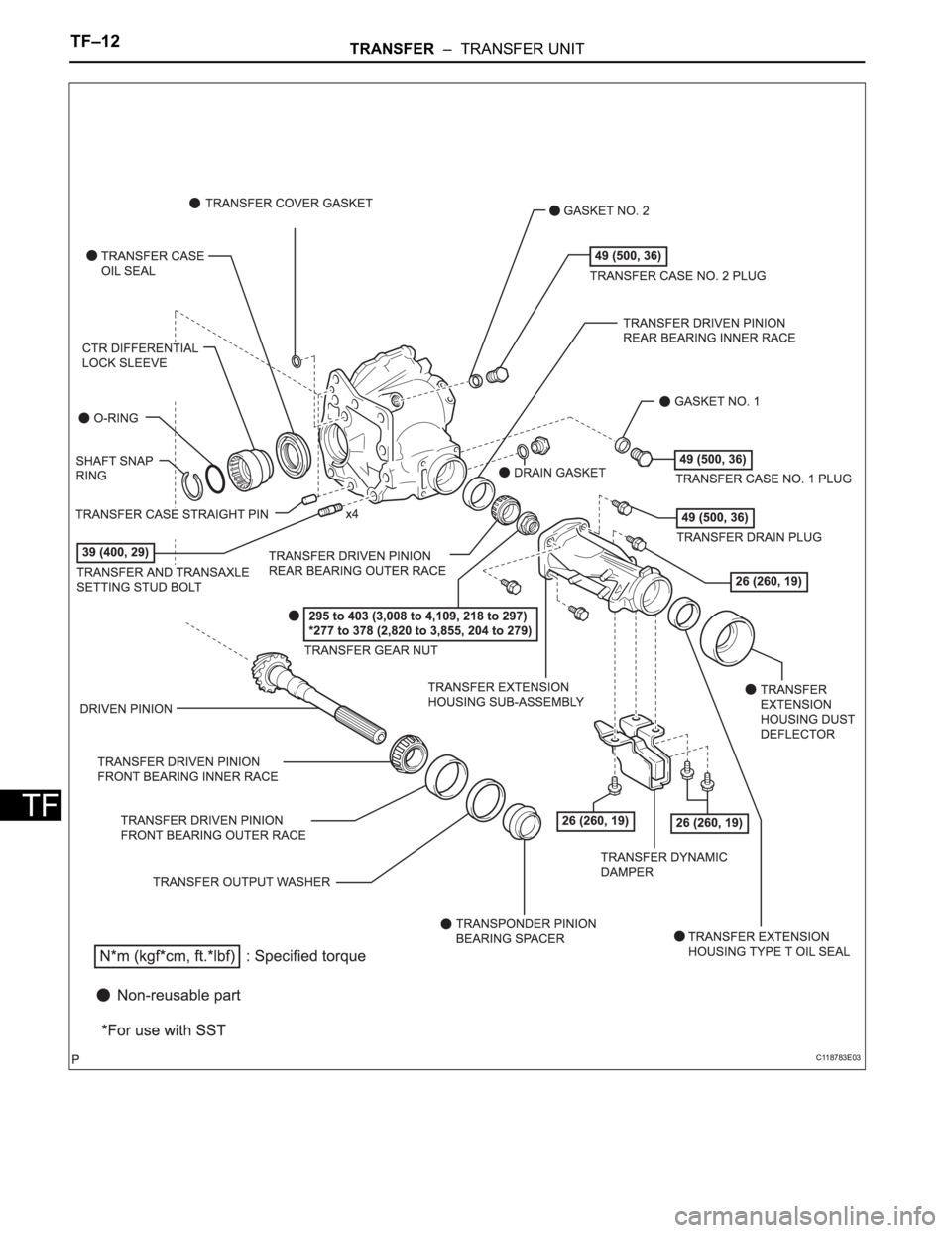 TOYOTA SIENNA 2007  Service Repair Manual TF–12TRANSFER  –  TRANSFER UNIT
TF
C118783E03 