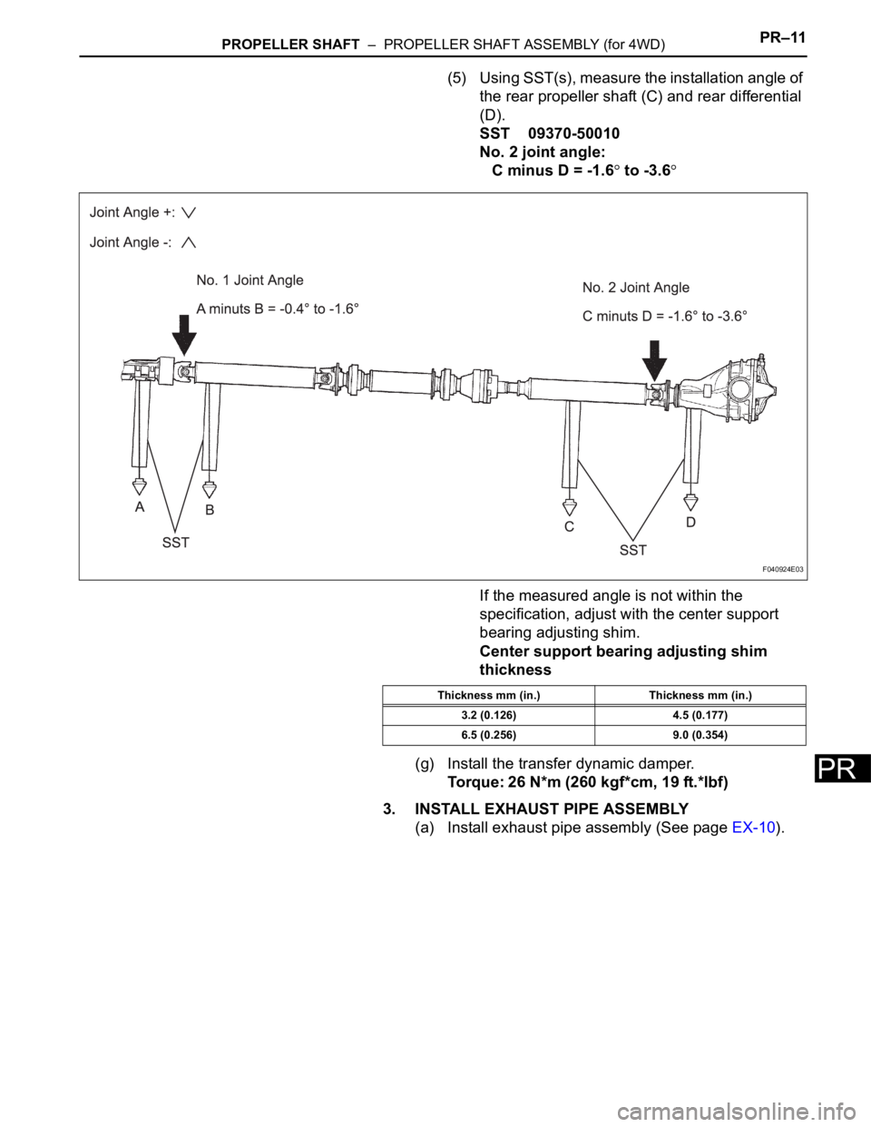 TOYOTA SIENNA 2007  Service Repair Manual PROPELLER SHAFT  –  PROPELLER SHAFT ASSEMBLY (for 4WD)PR–11
PR
(5) Using SST(s), measure the installation angle of 
the rear propeller shaft (C) and rear differential 
(D).
SST 09370-50010
No. 2 j