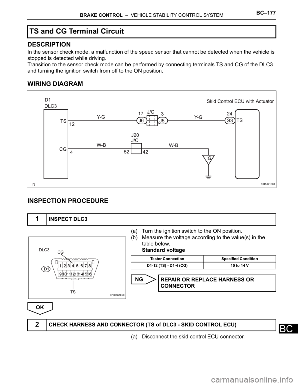 TOYOTA SIENNA 2007  Service Repair Manual BRAKE CONTROL  –  VEHICLE STABILITY CONTROL SYSTEMBC–177
BC
DESCRIPTION
In the sensor check mode, a malfunction of the speed sensor that cannot be detected when the vehicle is 
stopped is detected