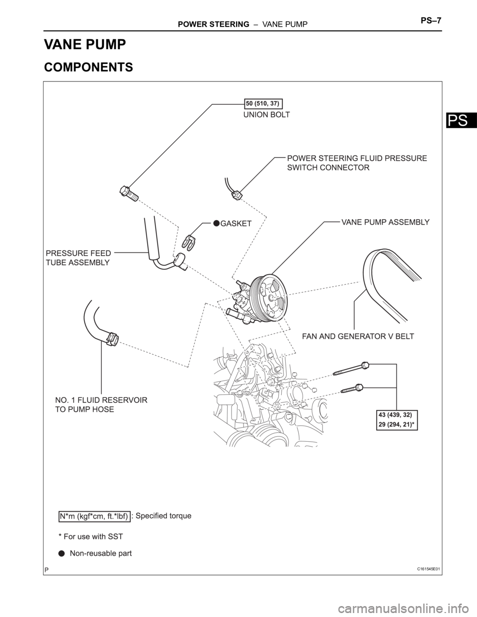 TOYOTA SIENNA 2007  Service Repair Manual POWER STEERING  –  VANE PUMPPS–7
PS
STEERING
POWER STEERING
VANE PUMP
COMPONENTS
C161545E01 