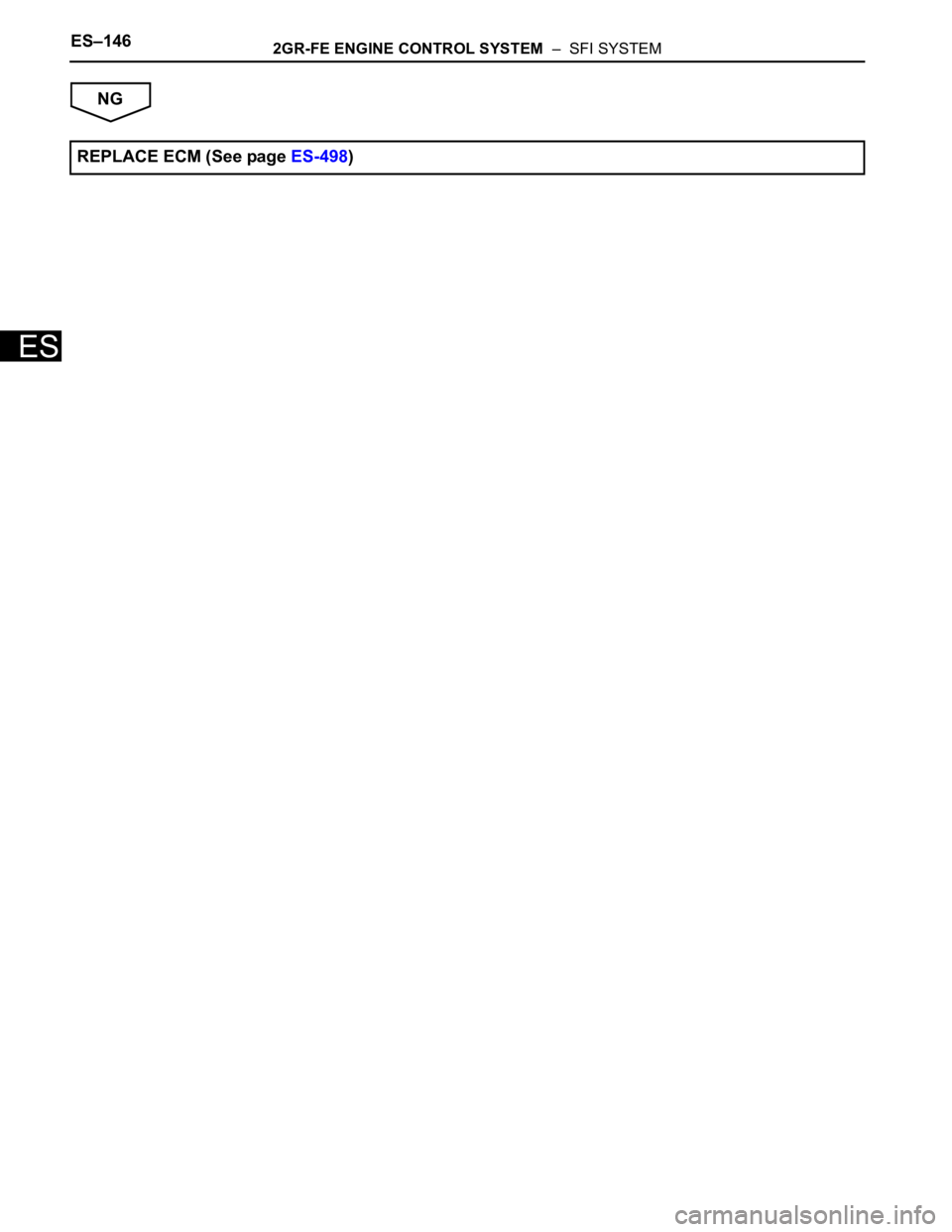 TOYOTA SIENNA 2007  Service Repair Manual ES–1462GR-FE ENGINE CONTROL SYSTEM  –  SFI SYSTEM
ES
NG
REPLACE ECM (See page ES-498) 