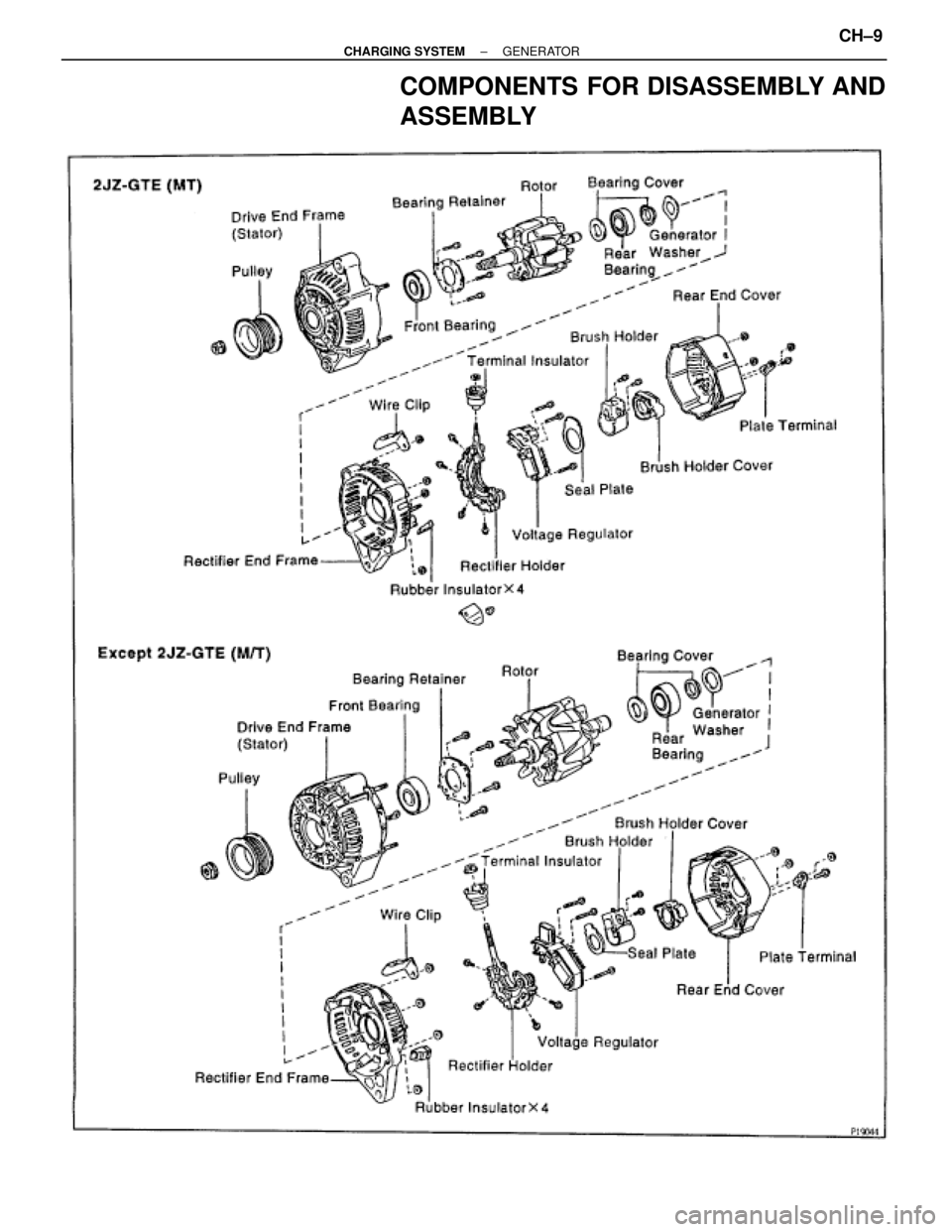TOYOTA SUPRA 1995  Service Repair Manual COMPONENTS FOR DISASSEMBLY AND
ASSEMBLY
± CHARGING SYSTEMGENERATORCH±9 