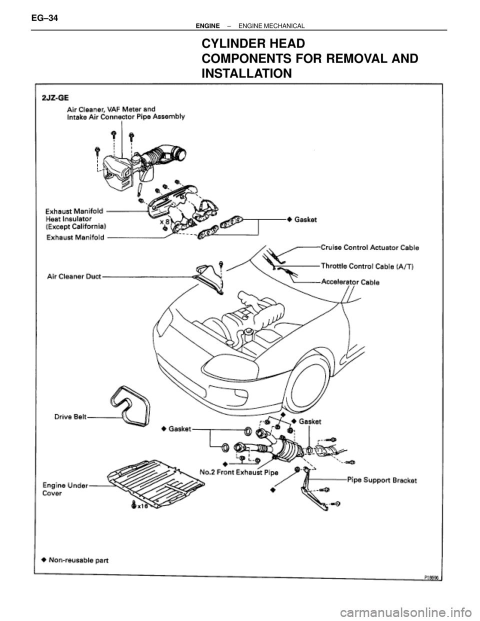 TOYOTA SUPRA 1995  Service Repair Manual CYLINDER HEAD
COMPONENTS FOR REMOVAL AND
INSTALLATION
EG±34± ENGINEENGINE MECHANICAL 