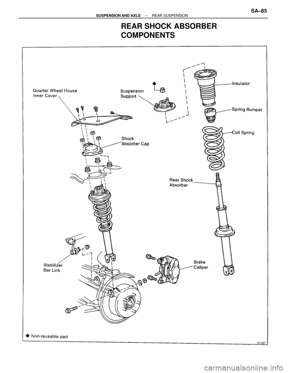 TOYOTA SUPRA 1995  Service Repair Manual REAR SHOCK ABSORBER
COMPONENTS
± SUSPENSION AND AXLEREAR SUSPENSIONSA±85 