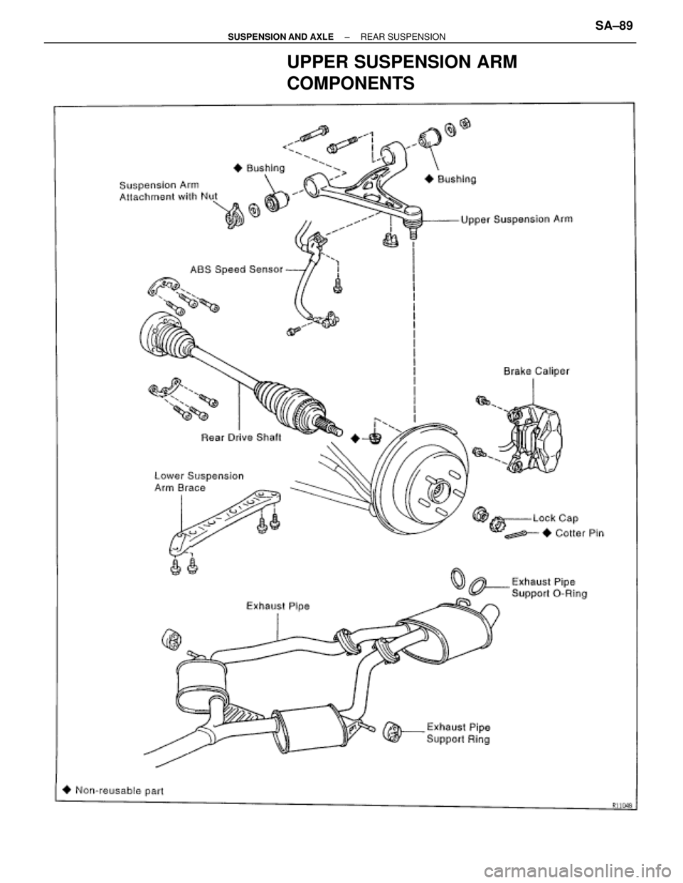 TOYOTA SUPRA 1995  Service Repair Manual UPPER SUSPENSION ARM
COMPONENTS
± SUSPENSION AND AXLEREAR SUSPENSIONSA±89 