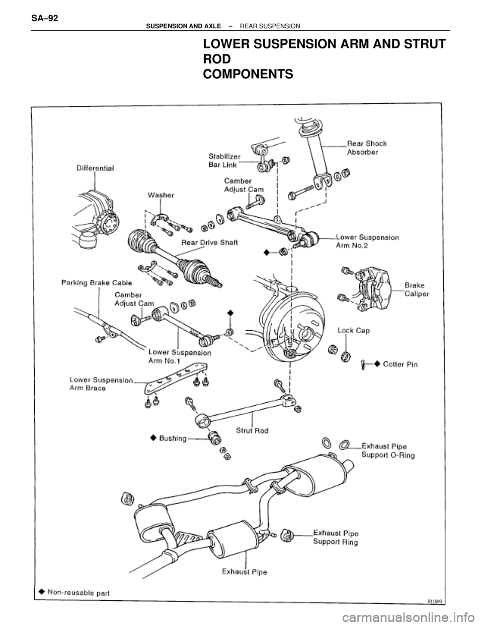 TOYOTA SUPRA 1995  Service Repair Manual LOWER SUSPENSION ARM AND STRUT
ROD
COMPONENTS
SA±92± SUSPENSION AND AXLEREAR SUSPENSION 