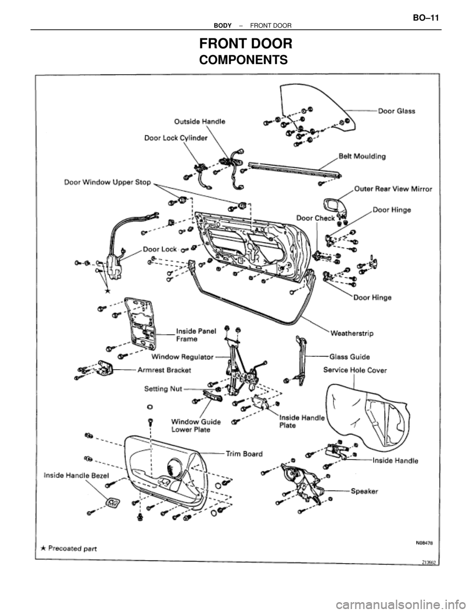 TOYOTA SUPRA 1995  Service Repair Manual FRONT DOOR
COMPONENTS
± BODYFRONT DOORBO±11 
