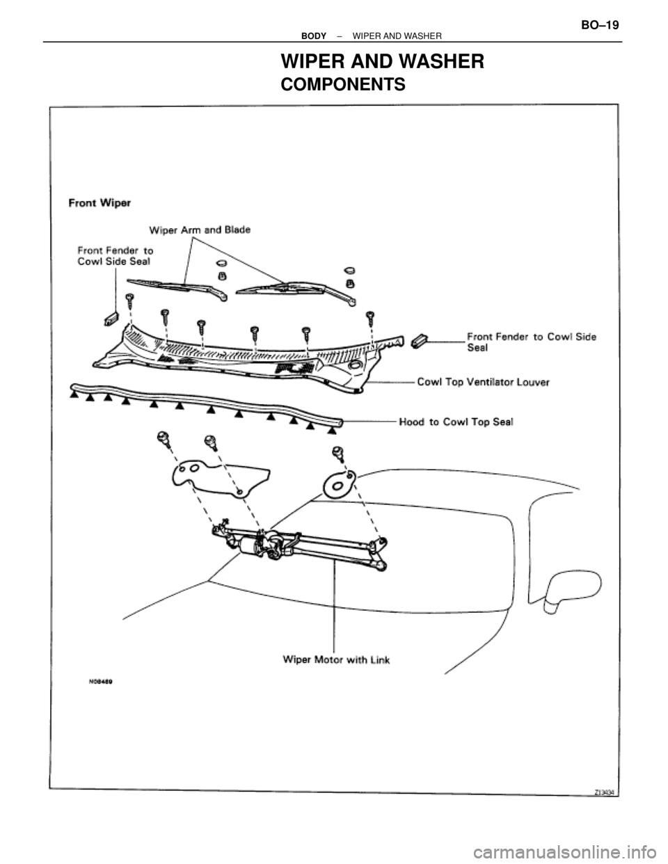 TOYOTA SUPRA 1995  Service Repair Manual WIPER AND WASHER
COMPONENTS
± BODYWIPER AND WASHERBO±19 