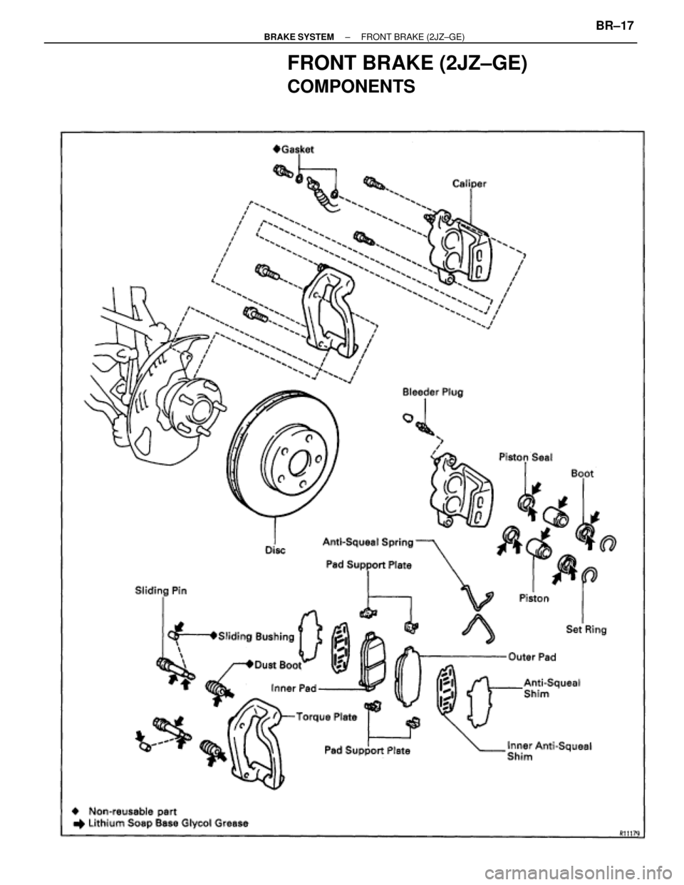 TOYOTA SUPRA 1995  Service Repair Manual FRONT BRAKE (2JZ±GE)
COMPONENTS
± BRAKE SYSTEMFRONT BRAKE (2JZ±GE)BR±17 