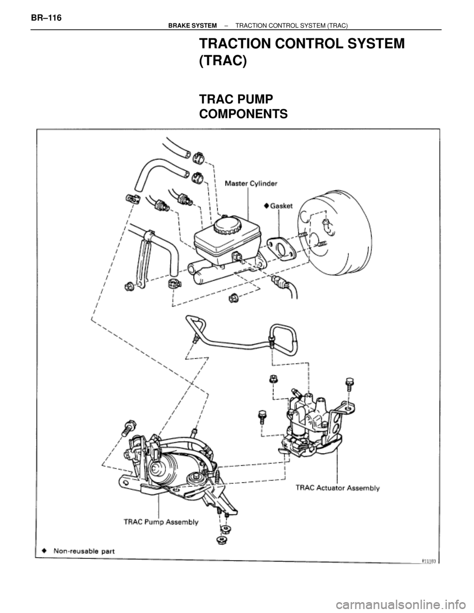 TOYOTA SUPRA 1995  Service Repair Manual TRACTION CONTROL SYSTEM
(TRAC)
TRAC PUMP
COMPONENTS
BR±116± BRAKE SYSTEMTRACTION CONTROL SYSTEM (TRAC) 
