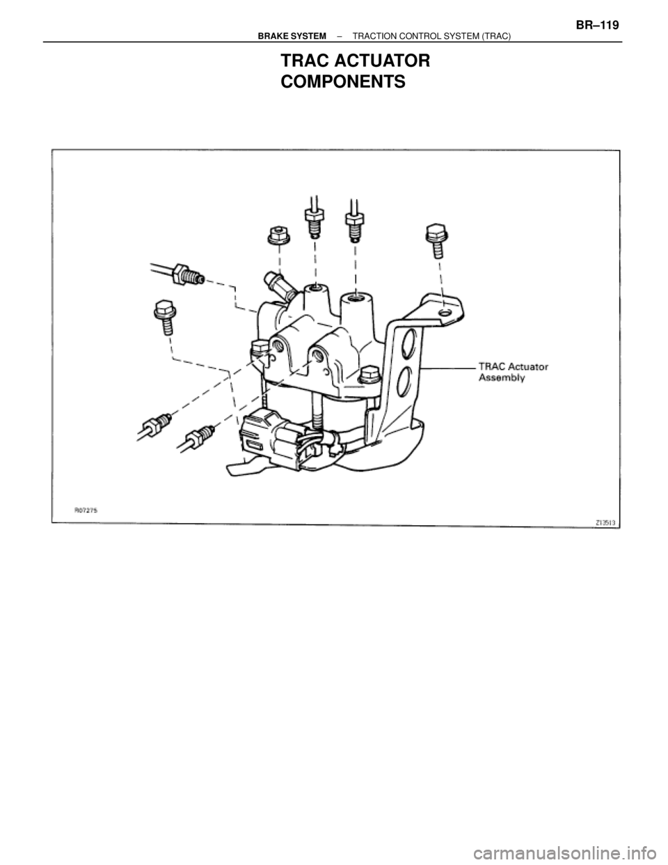 TOYOTA SUPRA 1995  Service Repair Manual TRAC ACTUATOR
COMPONENTS
± BRAKE SYSTEMTRACTION CONTROL SYSTEM (TRAC)BR±119 