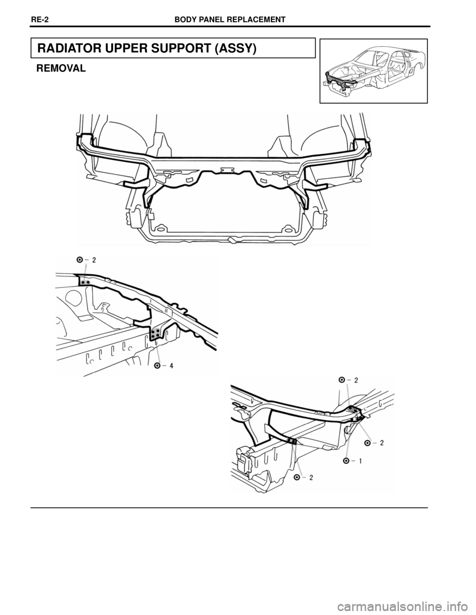 TOYOTA SUPRA 1997  Service Repair Manual RADIATOR UPPER SUPPORT (ASSY)
REMOVAL
BODY PANEL REPLACEMENTRE-2 