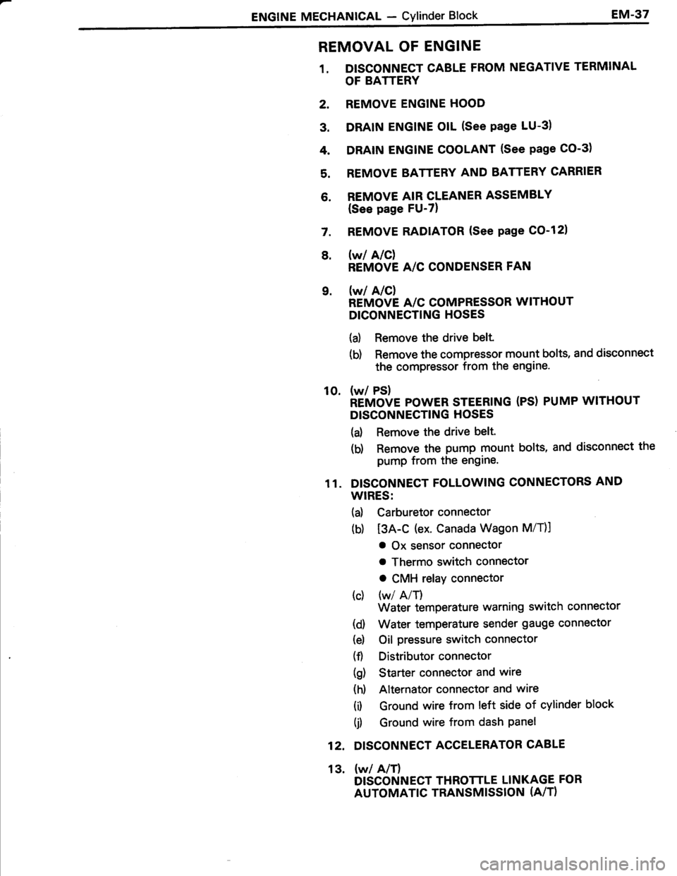 TOYOTA TERCEL 1985  Repair Manual 