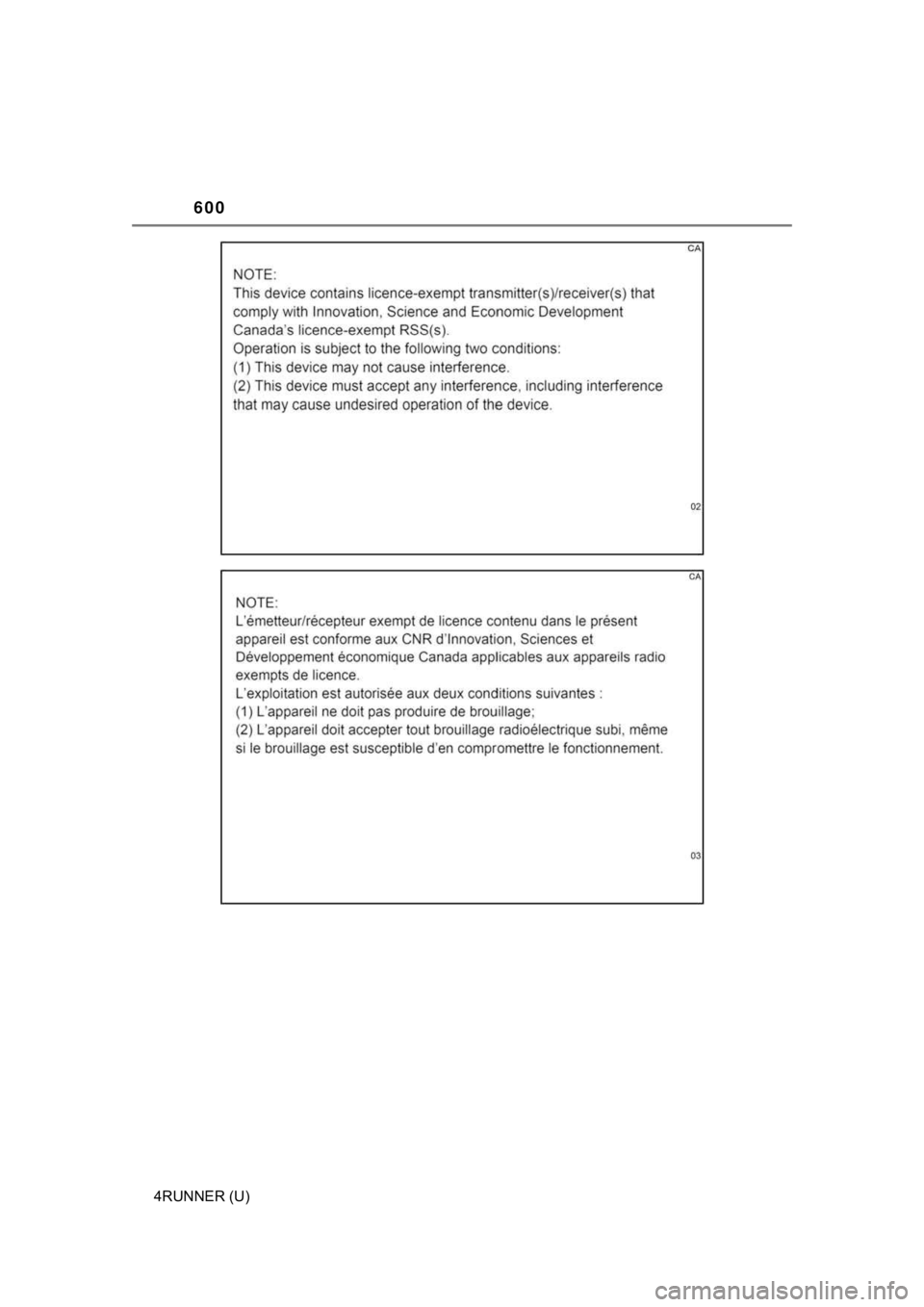 TOYOTA 4RUNNER 2023  Owners Manual 600
4RUNNER (U) 