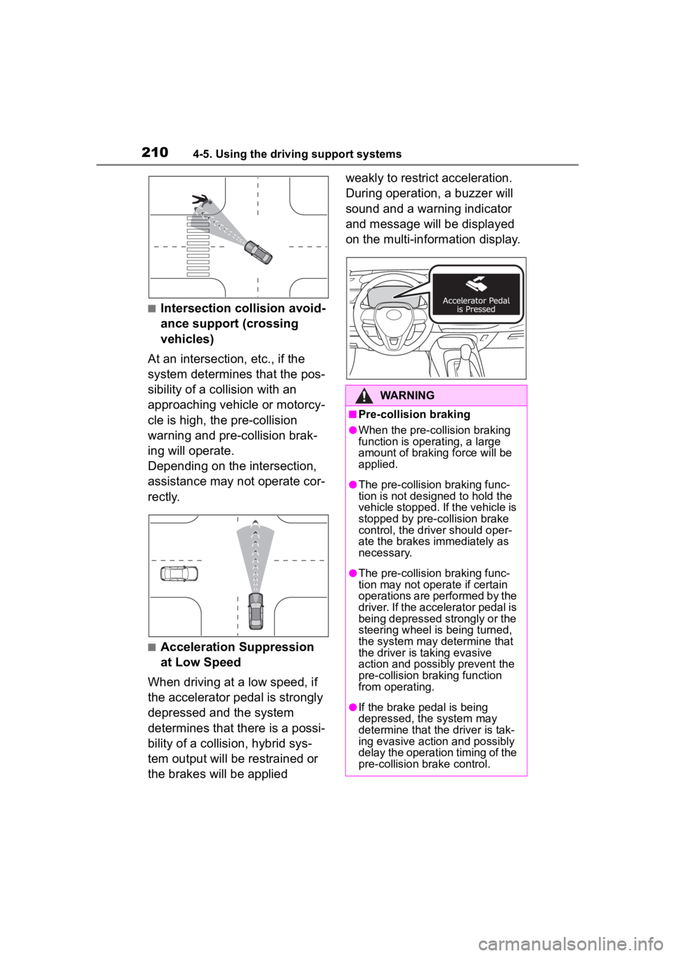 TOYOTA COROLLA HYBRID 2023  Owners Manual 2104-5. Using the driving support systems
■Intersection collision avoid-
ance support (crossing 
vehicles)
At an intersection, etc., if the 
system determines that the pos-
sibility of a collision w