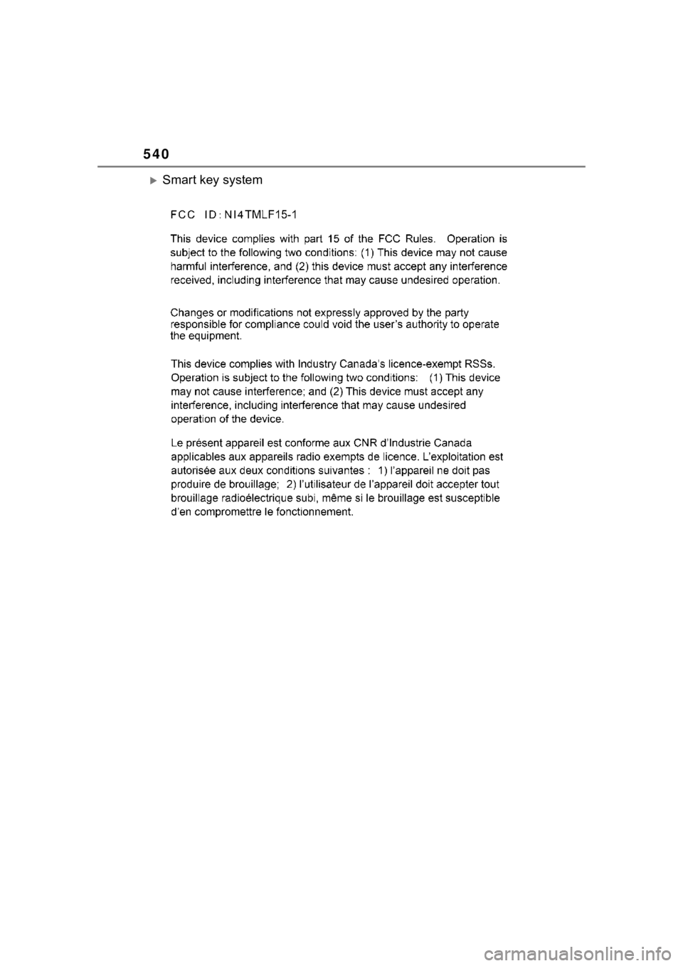 TOYOTA HIGHLANDER 2023  Owners Manual 540
Smart key system 