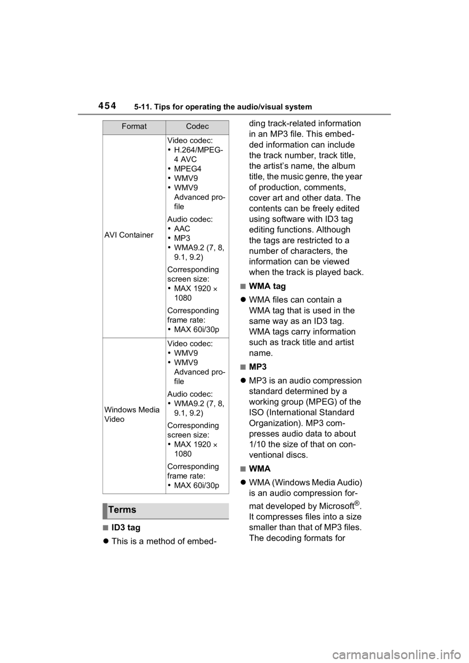 TOYOTA RAV4 HYBRID 2022 Owners Manual 4545-11. Tips for operating the audio/visual system
■ID3 tag
This is a method of embed- ding track-related information
in an MP3 file. This embed-
ded information can include
the track number, TOYOTA RAV4 HYBRID 2022 Owners Manual 4545-11. Tips for operating the audio/visual system
■ID3 tag
This is a method of embed- ding track-related information
in an MP3 file. This embed-
ded information can include
the track number,