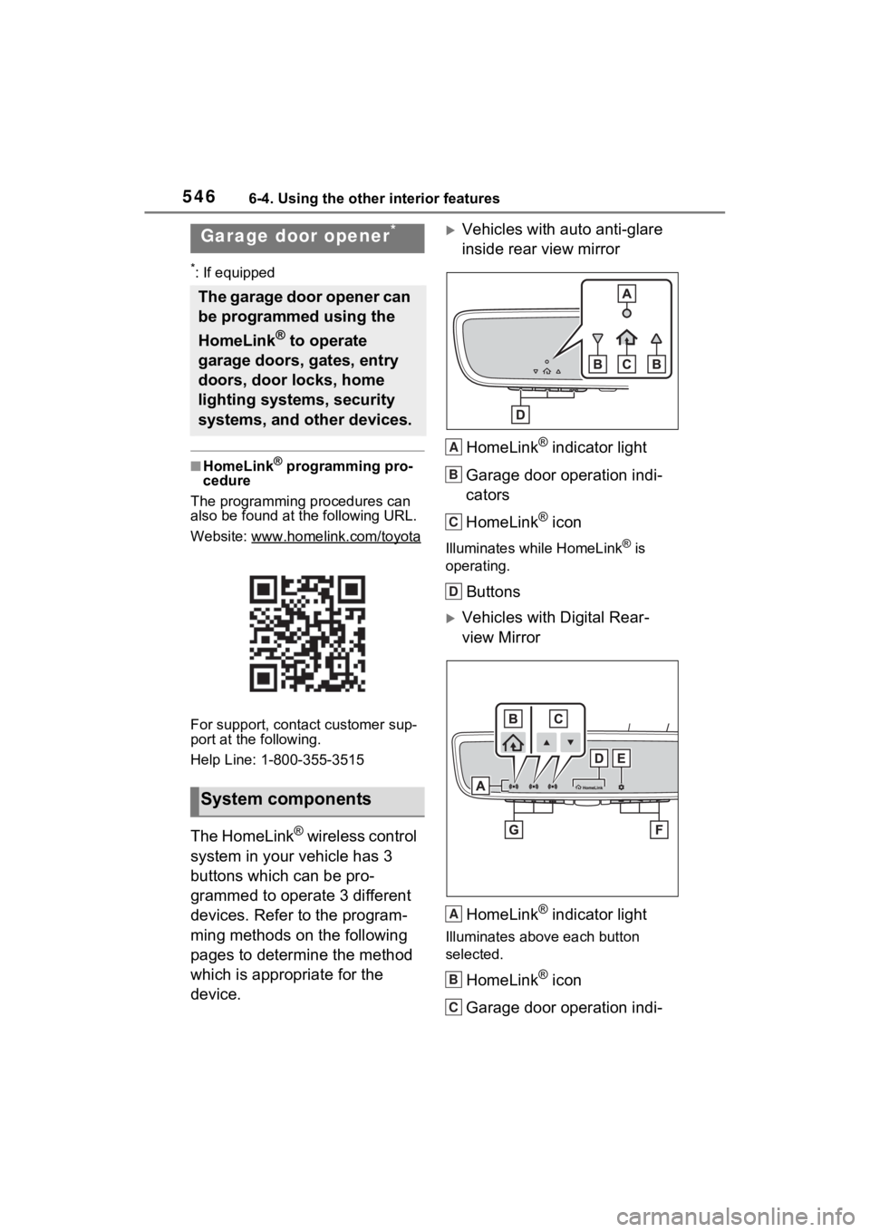TOYOTA RAV4 HYBRID 2022  Owners Manual 5466-4. Using the other interior features
*: If equipped
■HomeLink® programming pro-
cedure
The programming procedures can 
also be found at the following URL.
Website: www.hom elink.com/toyota
For