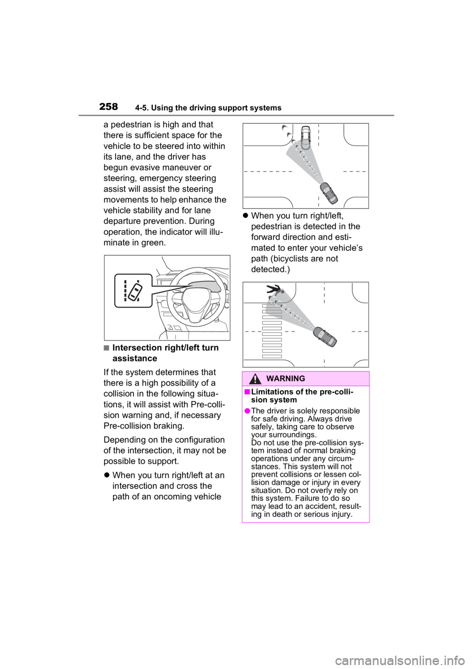 TOYOTA RAV4 HYBRID 2023 Owners Manual 2584-5. Using the driving support systems
a pedestrian is high and that
there is sufficient space for the
vehicle to be steered into within
its lane, and the driver has
begun evasive maneuver or
TOYOTA RAV4 HYBRID 2023 Owners Manual 2584-5. Using the driving support systems
a pedestrian is high and that
there is sufficient space for the
vehicle to be steered into within
its lane, and the driver has
begun evasive maneuver or