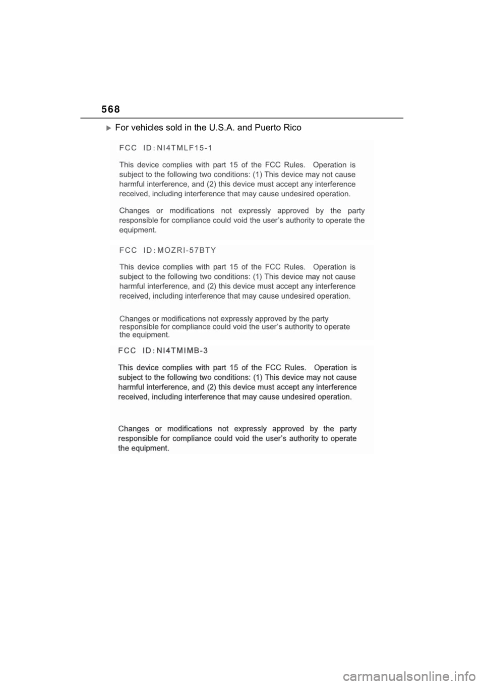 TOYOTA RAV4 HYBRID 2023  Owners Manual 568
For vehicles sold in the U.S.A. and Puerto Rico 