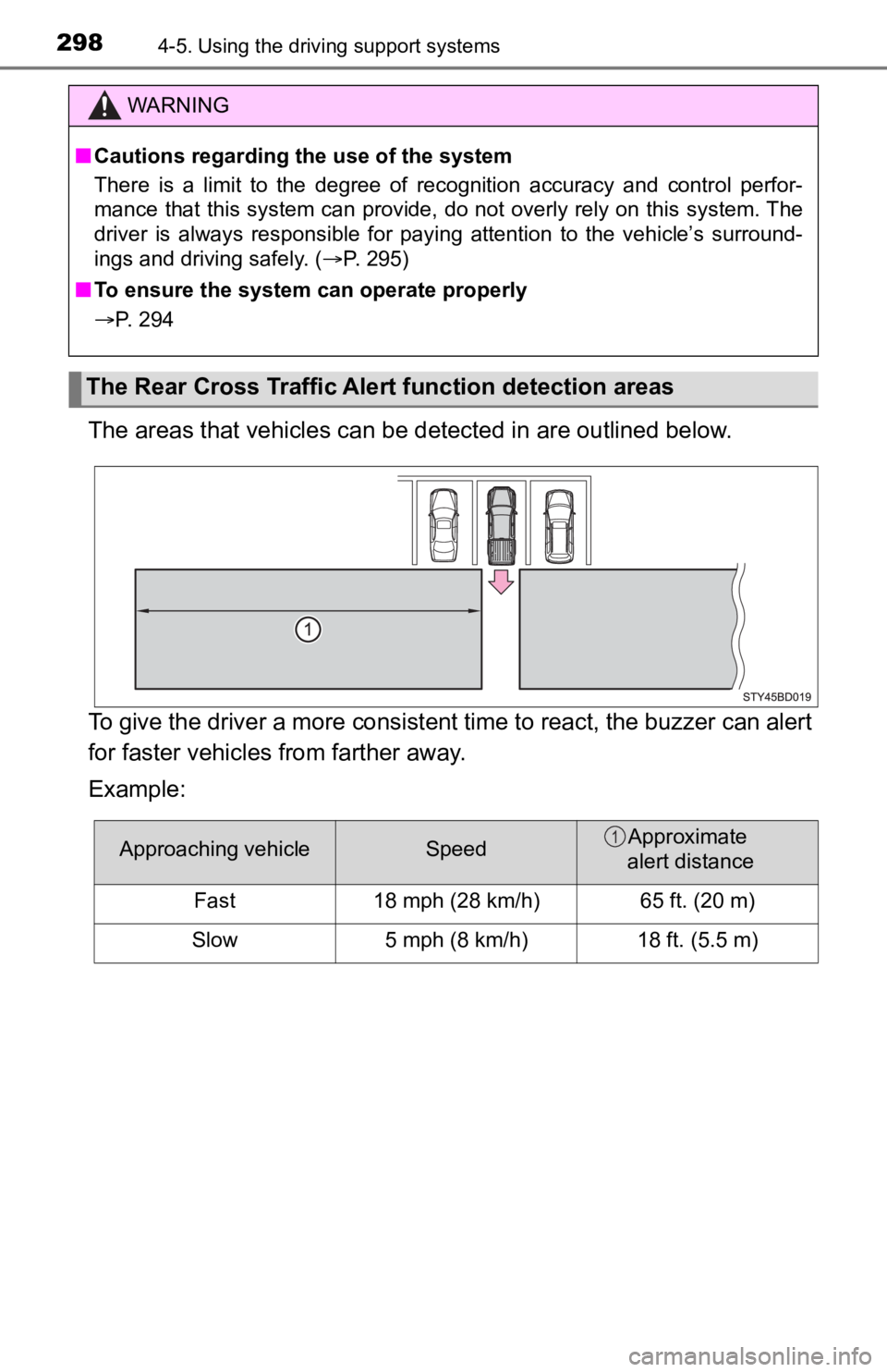 TOYOTA TUNDRA 2023  Owners Manual 2984-5. Using the driving support systems
The areas that vehicles can be detected in are outlined below.
To give the driver a more consistent time to react, the buzzer  can alert
for faster vehicles f