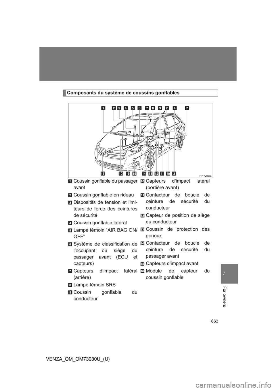TOYOTA VENZA 2016  Owners Manual 663 7
VENZA_OM_OM73030U_(U)
For owners 