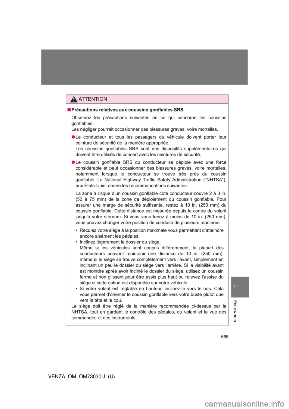 TOYOTA VENZA 2016  Owners Manual 665 7
VENZA_OM_OM73030U_(U)
For owners 