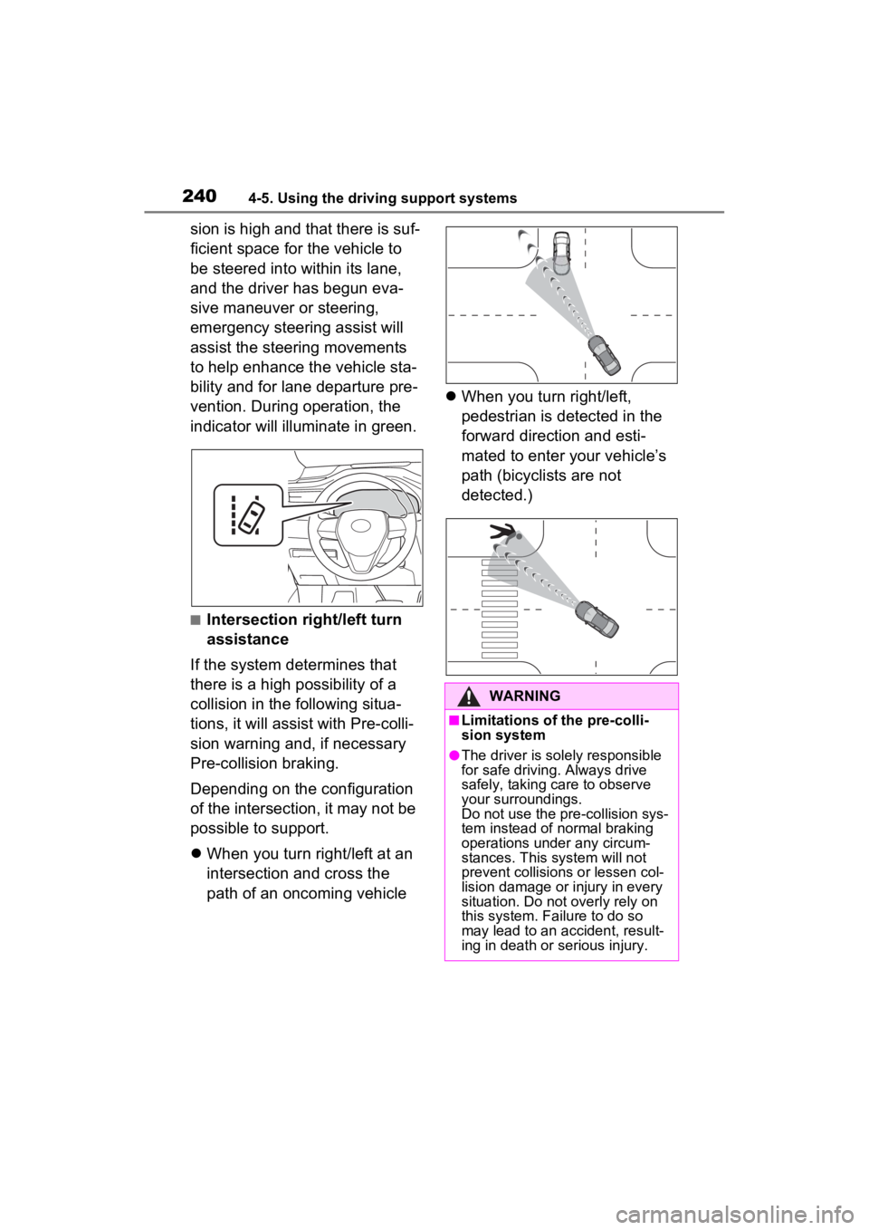 TOYOTA VENZA HYBRID 2023 Owners Manual 2404-5. Using the driving support systems
sion is high and that there is suf-
ficient space for the vehicle to
be steered into within its lane,
and the driver has begun eva-
sive maneuver or steerin TOYOTA VENZA HYBRID 2023 Owners Manual 2404-5. Using the driving support systems
sion is high and that there is suf-
ficient space for the vehicle to
be steered into within its lane,
and the driver has begun eva-
sive maneuver or steerin