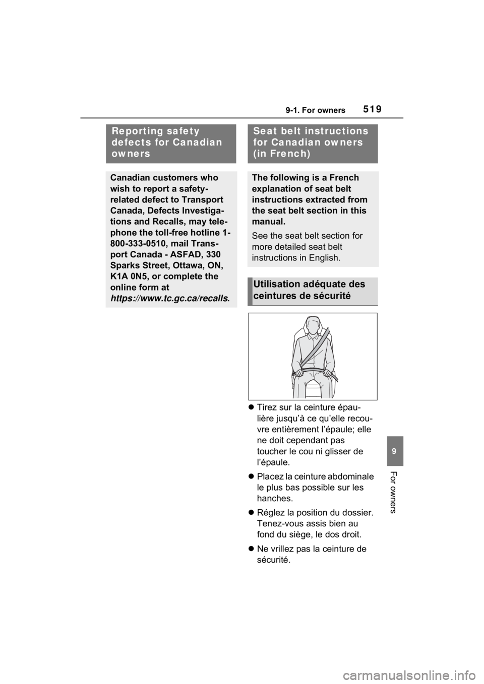 TOYOTA VENZA HYBRID 2023 Owners Manual 5199-1. For owners
9
For owners
Tirez sur la ceinture épau-
lière jusqu’à ce qu’elle recou-
vre entièrement l’épaule; elle
ne doit cependant pas
toucher le cou ni glisser de
l’épau TOYOTA VENZA HYBRID 2023 Owners Manual 5199-1. For owners
9
For owners
Tirez sur la ceinture épau-
lière jusqu’à ce qu’elle recou-
vre entièrement l’épaule; elle
ne doit cependant pas
toucher le cou ni glisser de
l’épau