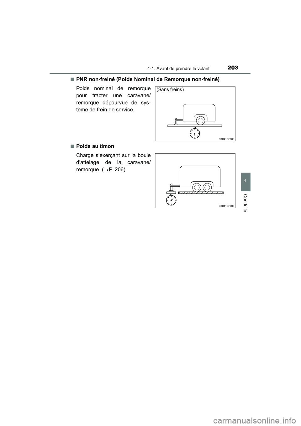 TOYOTA 4RUNNER 2014  Manuel du propriétaire (in French) 2034-1. Avant de prendre le volant
4
Conduite
4RUNNER (D)_(OM35A83D)■
PNR non-freiné (Poids Nominal de Remorque non-freiné)
Poids nominal de remorque
pour tracter une caravane/
remorque dépourvue