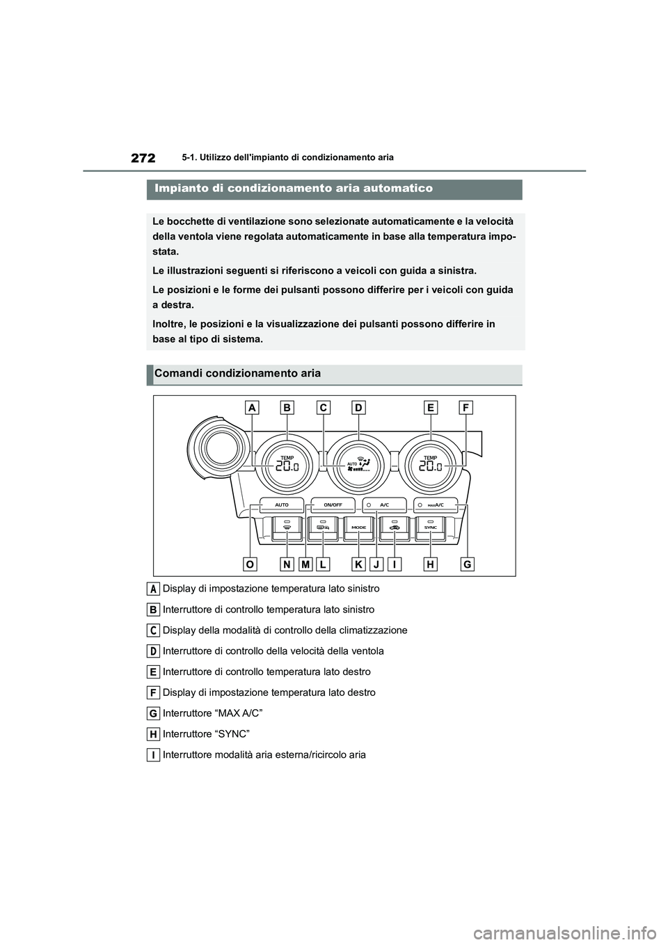 TOYOTA 86 2022 Manuale duso (in Italian) 2725-1. Utilizzo dellimpianto di condizionamento aria
5-1.Utilizzo dellimpianto di condizionamento aria
Display di impostazione temperatura lato sinistro
Interruttore di controllo temperatura lato TOYOTA 86 2022 Manuale duso (in Italian) 2725-1. Utilizzo dellimpianto di condizionamento aria
5-1.Utilizzo dellimpianto di condizionamento aria
Display di impostazione temperatura lato sinistro
Interruttore di controllo temperatura lato