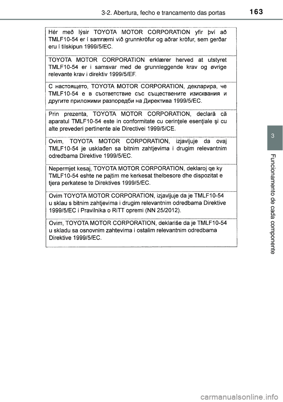 TOYOTA AURIS HYBRID 2016  Manual de utilização (in Portuguese) 1633-2. Abertura, fecho e trancamento das portas
3
Funcionamento de cada componente 