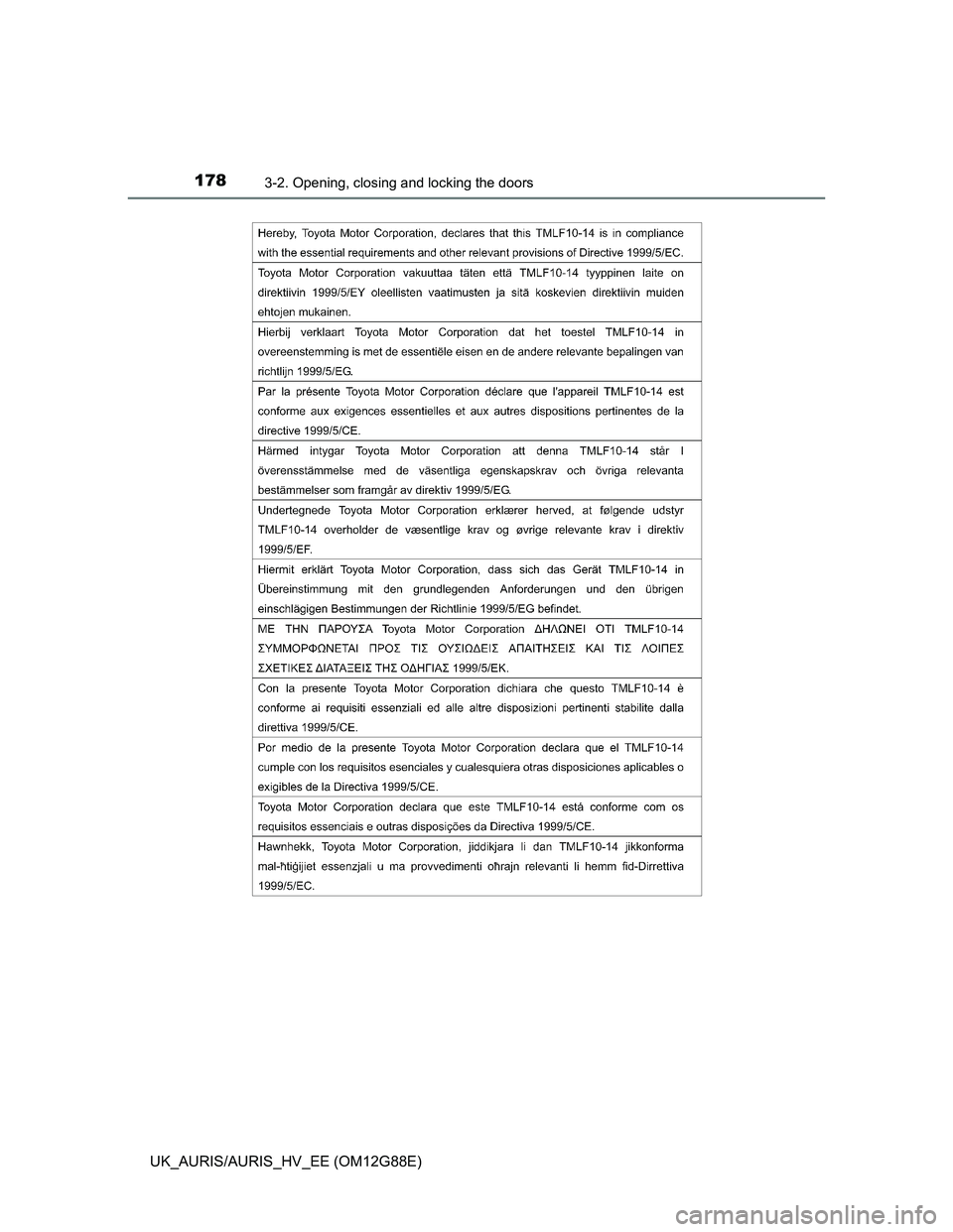 TOYOTA AURIS HYBRID 2014  Owners Manual 1783-2. Opening, closing and locking the doors
UK_AURIS/AURIS_HV_EE (OM12G88E) 