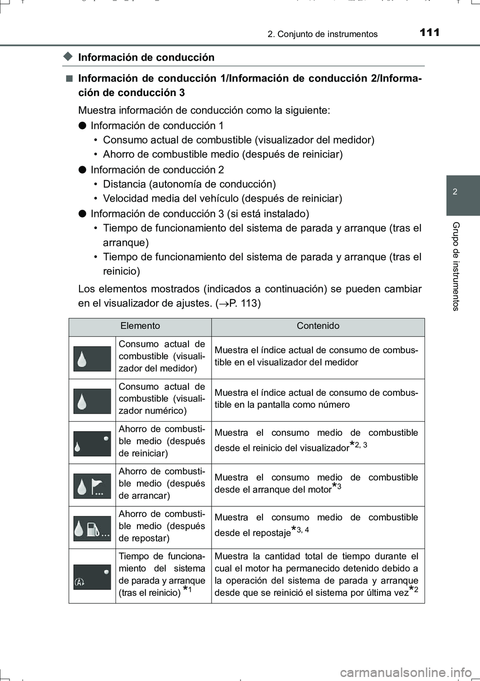 TOYOTA AURIS TOURING SPORTS 2017  Manual del propietario (in Spanish) 1112. Conjunto de instrumentos
2
Grupo de instrumentos
UK_AURIS_Touring_Sport_ES (OM12L16S)
◆Información de conducción
■Información de conducción 1/Información de conducción 2/Informa-
ción