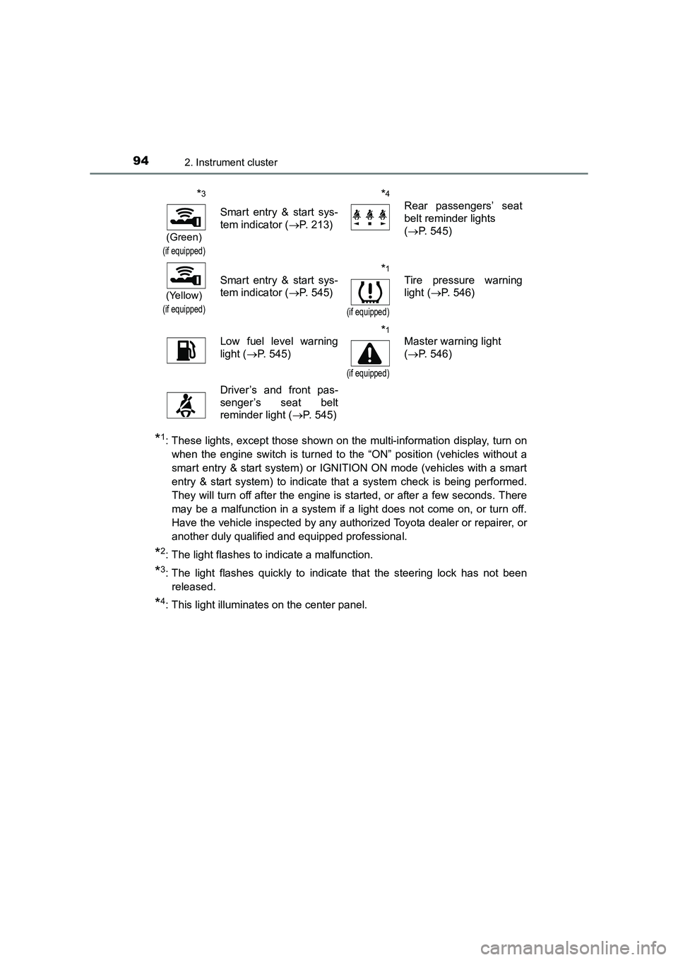 TOYOTA AURIS TOURING SPORTS 2016 Owners Manual 942. Instrument cluster
AURIS Touring Sports_EE (12K53E)
*1: These lights, except those shown on the multi-information display, turn onwhen the engine switch is turned to the “ON” position (vehicl TOYOTA AURIS TOURING SPORTS 2016 Owners Manual 942. Instrument cluster
AURIS Touring Sports_EE (12K53E)
*1: These lights, except those shown on the multi-information display, turn onwhen the engine switch is turned to the “ON” position (vehicl