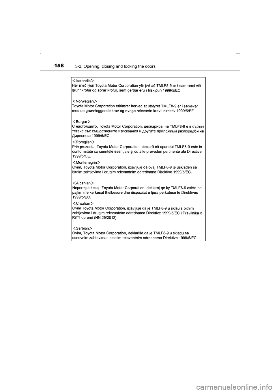 TOYOTA AVENSIS 2015  Owners Manual 1583-2. Opening, closing and locking the doors
AVENSIS_OM_OM20C20E_(EE)
AVENSIS_OM_OM20C20E_(EE).book  Page 158  Thursday, January 29, 2015  1:47 PM 