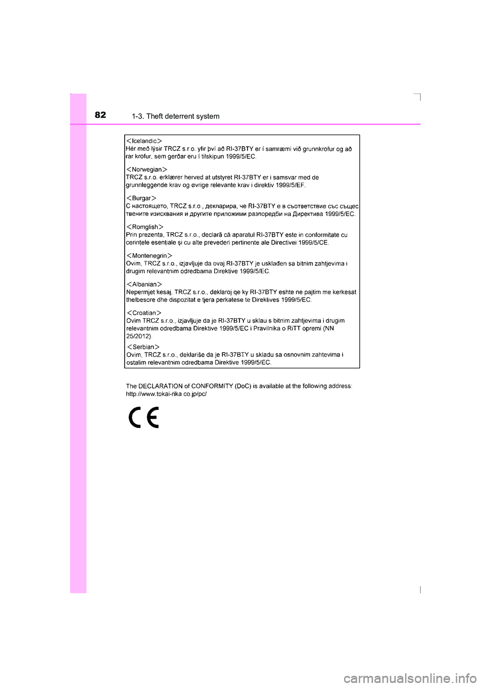 TOYOTA AVENSIS 2015  Owners Manual 821-3. Theft deterrent system
AVENSIS_OM_OM20C20E_(EE)
AVENSIS_OM_OM20C20E_(EE).book  Page 82  Thursday, January 29, 2015  1:47 PM 
